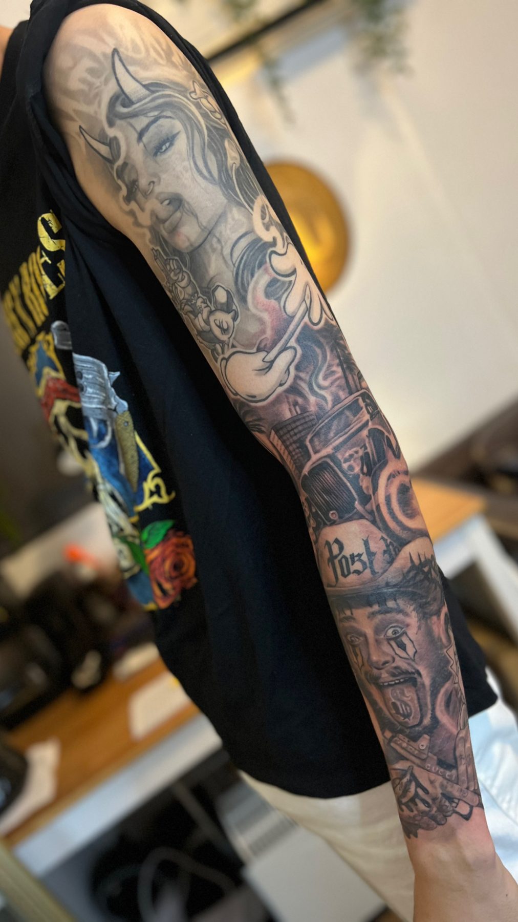 Tattoo artwork black and grey sleeve Phuket Old Town